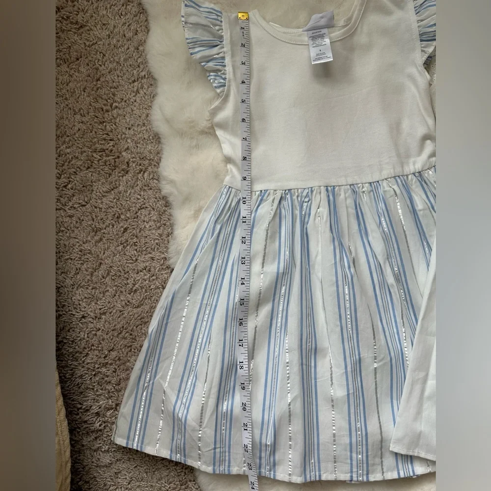 Rachel Zoe Girls Dress Set 2Pc Size 6 Blue & White Stripe Flutter Sleeve Lined